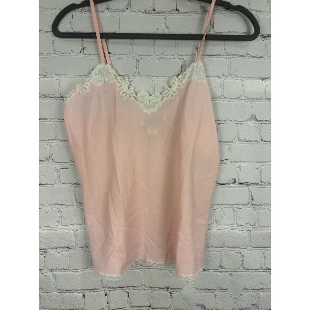 Vtg Natori Camisole Womens M Pink Cami Top Satin Shiny Liquid Tank Sheer